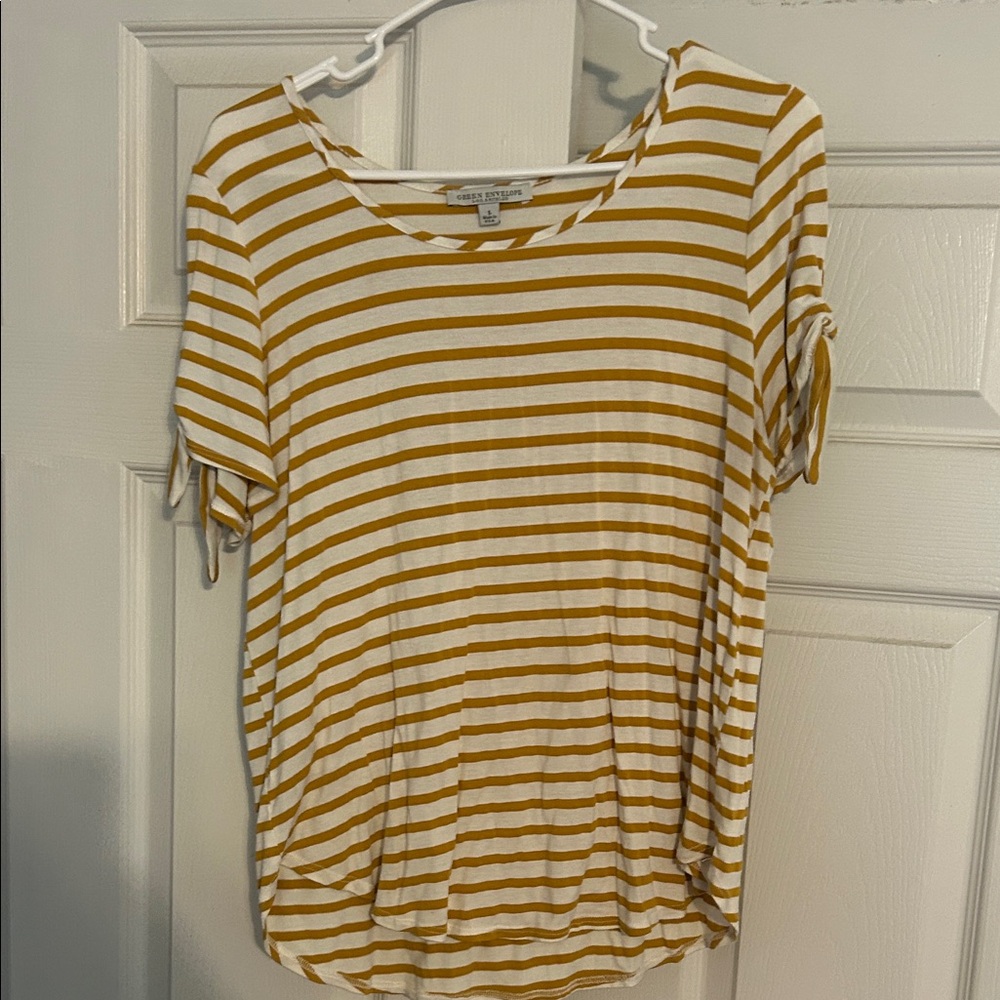 Green Envelope Mustard and White Striped Short Sleeve Tee